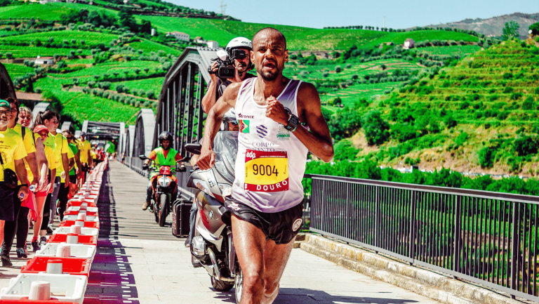 Marathon runner captured by videographer